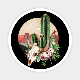 Desert cactus, cow Skull and succulents plant, rural,cowboy,wild,rustic Magnet